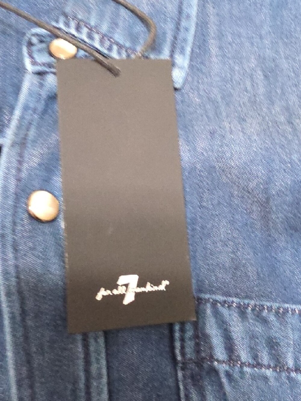 7 For All Mankind Men's Dark Blue Denim Snap Button-Down Shirt - Picture 3 of 11